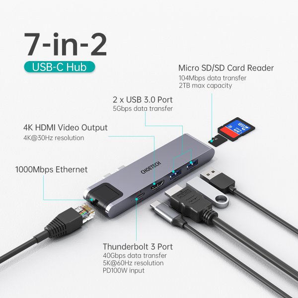 Фото - Хаб USB Choetech 7-в-1 (HUB-M24)