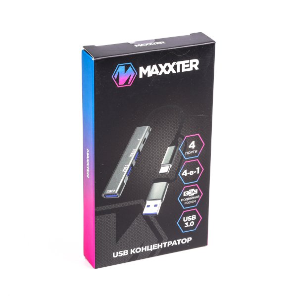 Фото - Хаб USB Maxxter 3.0 Type-C + переходник Type-A (HU3C-4P1CN-01)