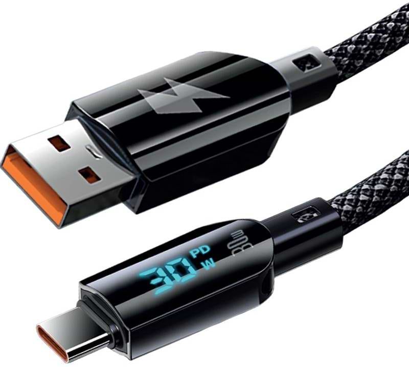 Кабель синхронизации данных Gelius Screen GP-UCN008 USB-A to Type-C 1.2m 30W Black (99207) - Фото 1