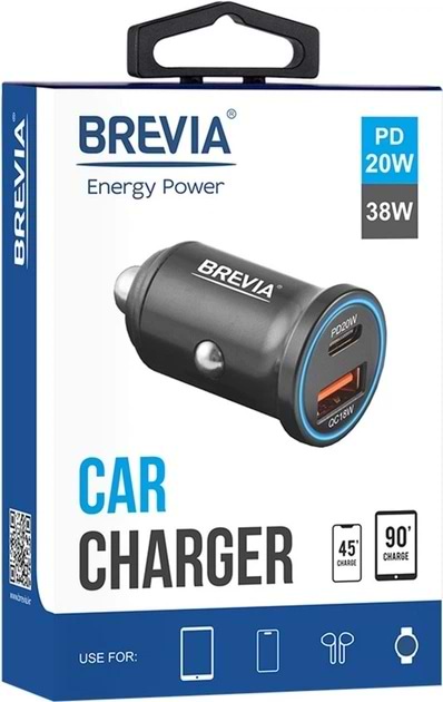 Фото - Автомобильное зарядное устройство Brevia ePower DualChargeLED 38W 1xUSB-C+1xUSB-A (46038CALB)