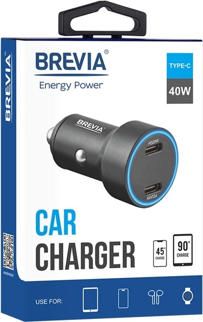 Фото - Автомобильное зарядное устройство Brevia ePower DualCharge Display 40W 2xUSB-C (46040DCLB)