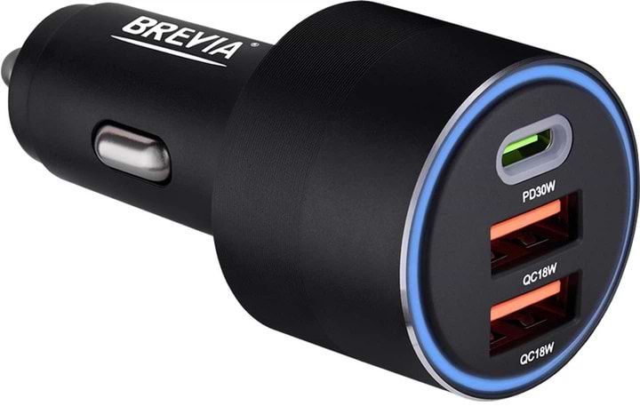 Автомобільний зарядний пристрій Brevia ePower TriCharge 66W 1xUSB-C+2xUSB-A (46066DUCLB)