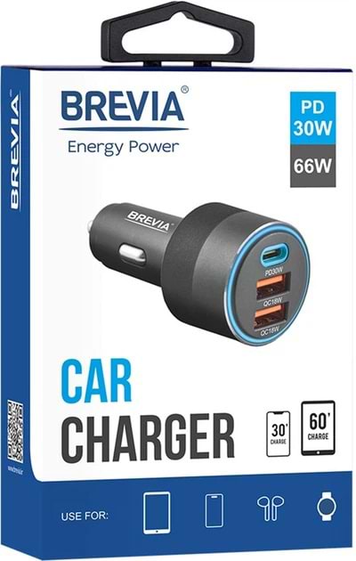 Фото - Автомобильное зарядное устройство Brevia ePower TriCharge 66W 1xUSB-C+2xUSB-A (46066DUCLB)