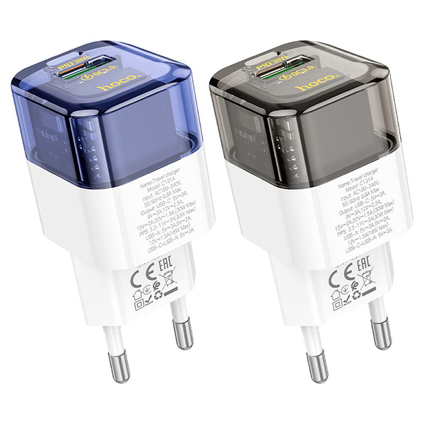 Фото - Сетевое зарядное устройство HOCO C131A PD30W+QC3.0 charger(EU) Transparent black (6942007609821)