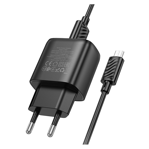 Фото - Сетевое зарядное устройство HOCO C140A Smart single port QC3.0 charger set(Micro)(EU) Black (6942007627801) Фото - Сетевое зарядное устройство HOCO C140A Smart single port QC3.0 charger set(Micro)(EU) Black (6942007627801)