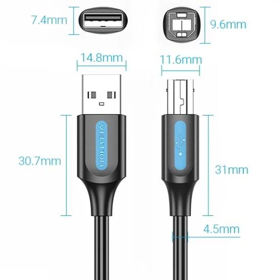 Фото - Кабель USB type A - USB type B Vention USB AM-BM, 1.0 м (COQBF)