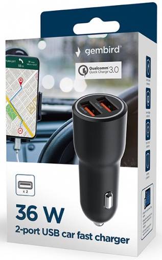 Фото - Автомобильное зарядное устройство Gembird 2xUSB-A 18W QC3.0 Black (TA-UC-A2QC36-CAR-01)