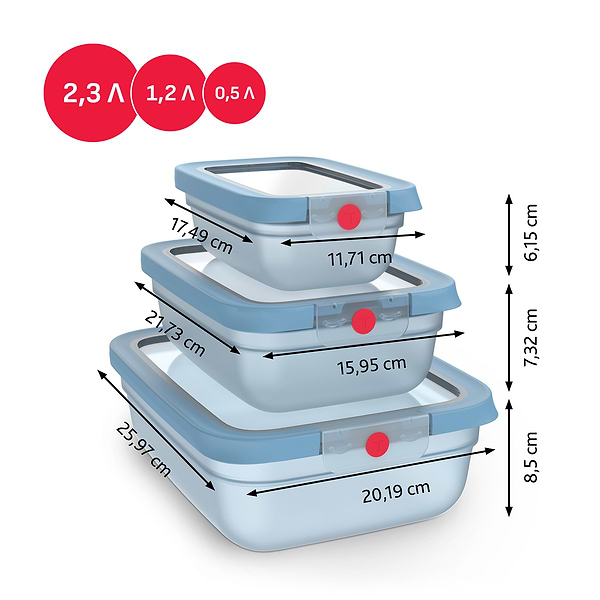 Фото - Набор емкостей для хранения Tefal N1230210 ONECLICK голубой 3 шт (0,5/1,2/2,3 л )