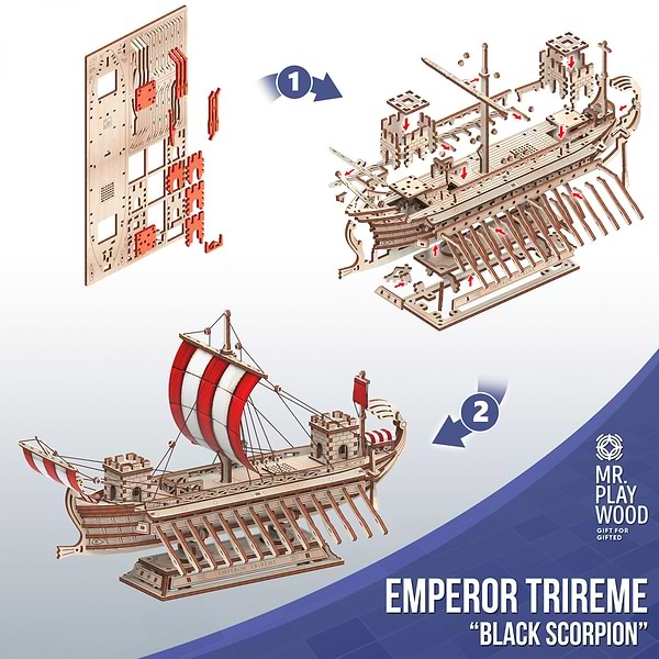 Фото - 3D пазли Mr.Playwood Корабель Імператорська Трірема "Чорний Скорпіон" (10112)