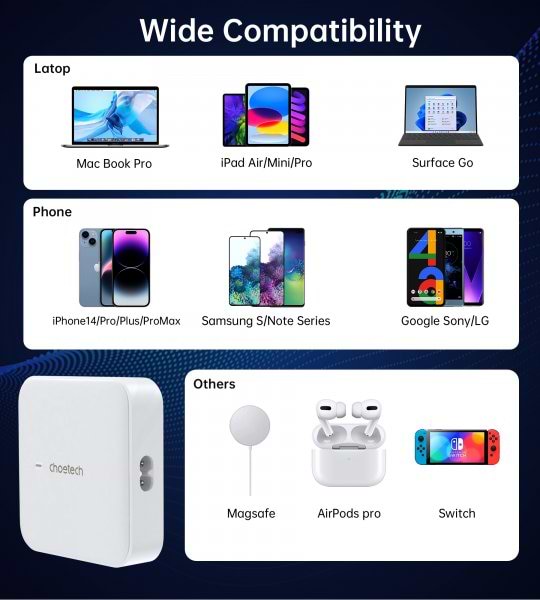 Фото - Мережевий зарядний пристрій Choetech PD8008-EU-WH