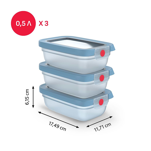 Фото - Набор емкостей для хранения Tefal N1230510 ONECLICK голубой 3 шт по 0,5 л