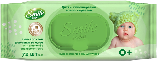 Фото - Влажные салфетки для грудничков Smile "Экстракт ромашки и алоэ" с клапаном, 72 шт. (42113965)