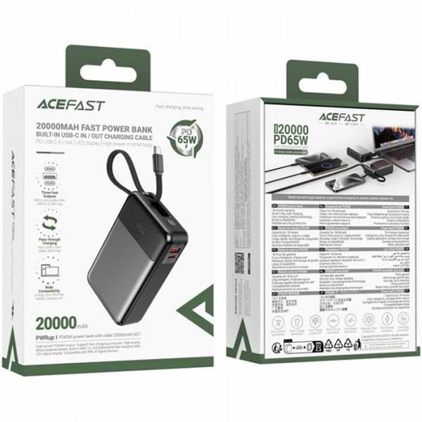 Фото - Батарея мобільна AceFast 20000mAh 65W PD QC3.0 USB-A+USB-C cable M21 Black-Gray (6974316283898)