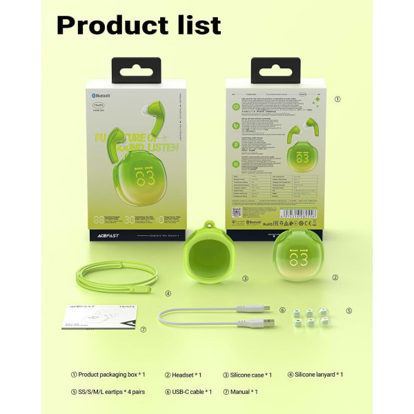 Фото - Навушники вкладиші бездротові TWS AceFast T9 avocado green (6974316282556)