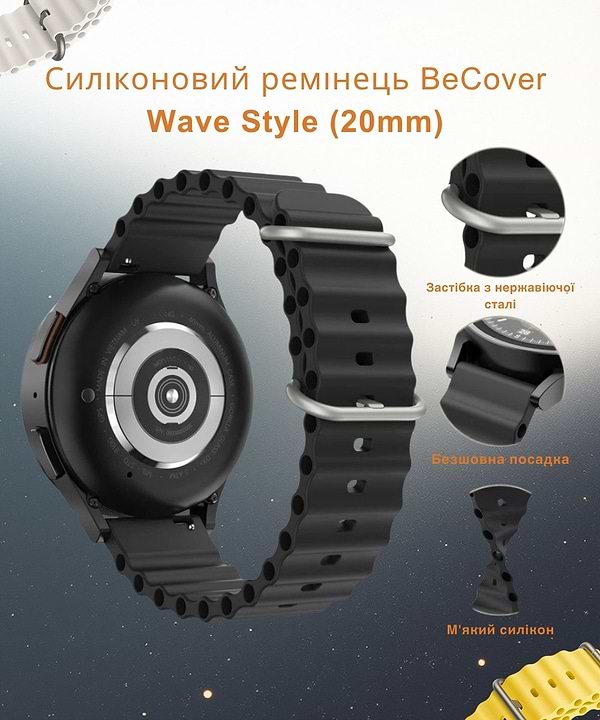 Фото - Ремінець для смарт-годинника BeCover Wave Style (20mm) for Samsung Galaxy Watch Active/Active 2 (40/44mm)/Gear S2/S2 Classic/Gear Sport Light (714159)