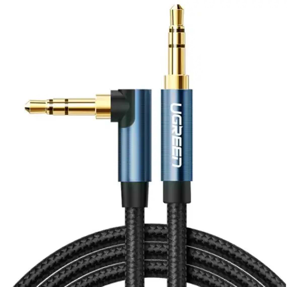 Кабель 3.5 мм -3.5 мм UGREEN AV112 Angled Cable 3.5mm Male to 3.5mm Male 0.5m Blue (60178) - Фото 1