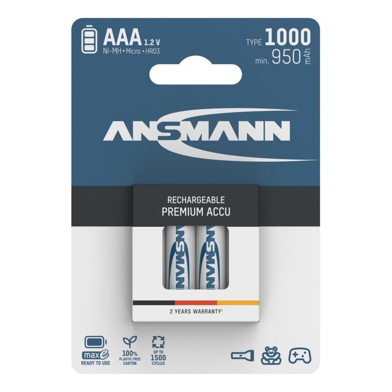 Аккумулятор тип AAA Ansmann AAA 4 X 1000 mAh NiMH 1.2V maxE PREMIUM (5030882)