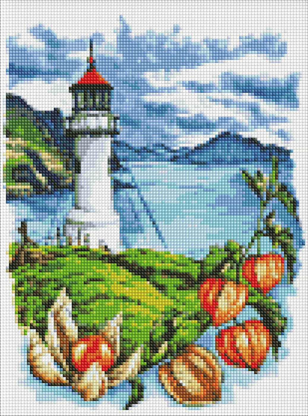 Алмазная живопись Ideyka "Маяк с физалисами" 30х40 см (AMC7668)