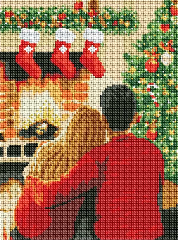 Фото - Алмазная живопись Ideyka "Вдвоем у камина" с АВ стразами 30х40 см (AMC7789)