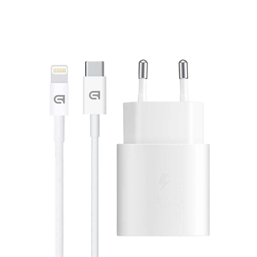 Мережевий зарядний пристрій Armorstandart AR-TA800W USB-C 25W white + кабель USB-C to Lightning (ARM77719) - Фото 1