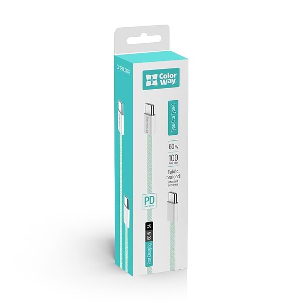 Фото - Кабель синхронізації даних Colorway Type-C - Type-C (PD Fast Charging 60W) 3.0А 1м зелений (CW-CBPDCC061-G)