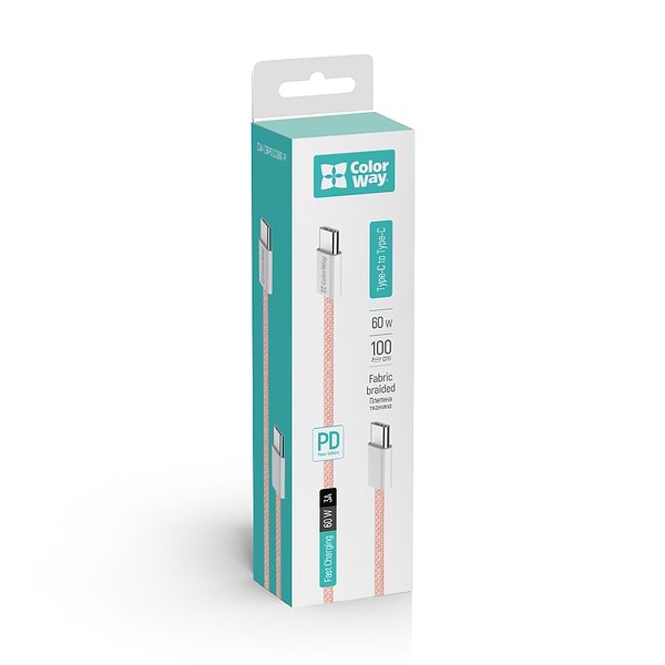 Фото - Кабель синхронизации данных Colorway Type-C - Type-C (PD Fast Charging 60W) 3.0А 1м розовый (CW-CBPDCC061-P)