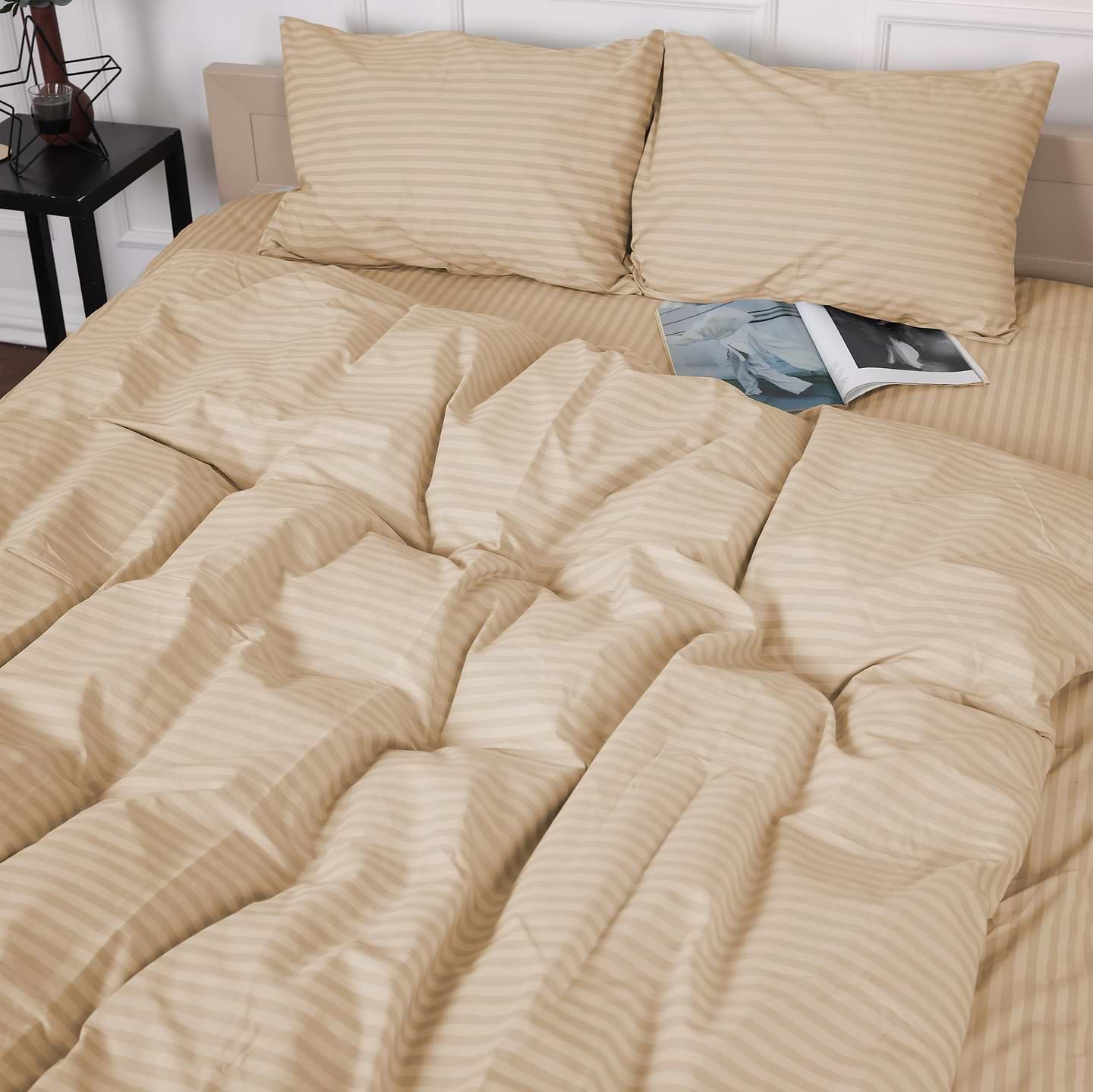 Комплект постільної білизни MirSon King Size 220x240 17-0602 Stripe Creamy Бязь (2200008050337)