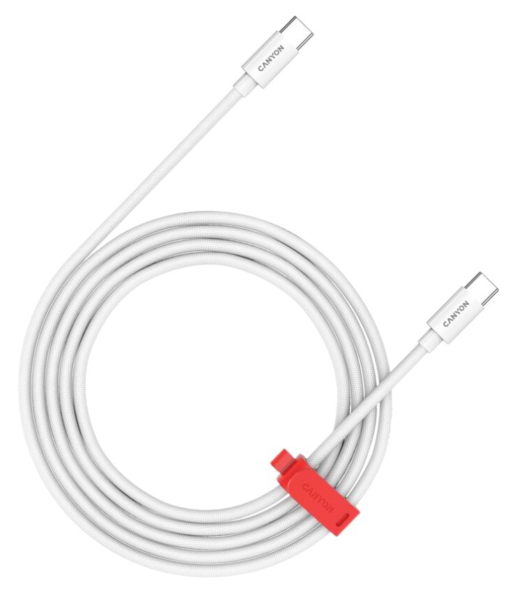 Кабель синхронізації даних Canyon CC60AB Type-C to Type-C 60W Braided 1.2m White (CND-CC60AB12W) - Фото 1