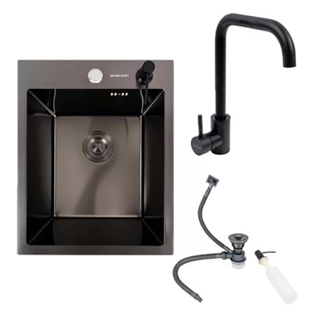 Мийка кухонна+змішувач VALESO 40х50 PVD чорна (3.0/0.8) +BG77 - Фото 1