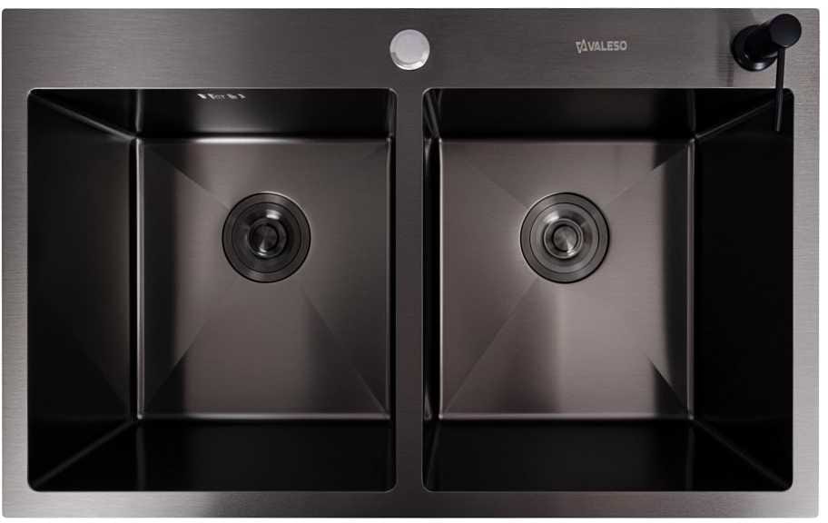 Мойка кухонная VALESO PVD черная 78x48 Handmade на две чаши (3.0/0.8)
