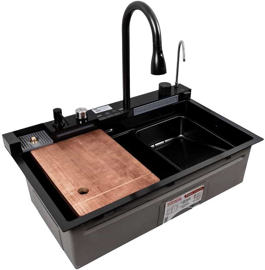 Мойка кухонная Platinum CM 75x46C PVD черная Handmade "ВОДОСПАД" (Декор)