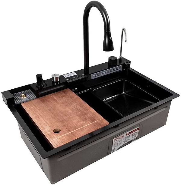 Фото - Мийка кухонна Platinum CM 75x46C PVD чорна Handmade "ВОДОСПАД" (Декор)