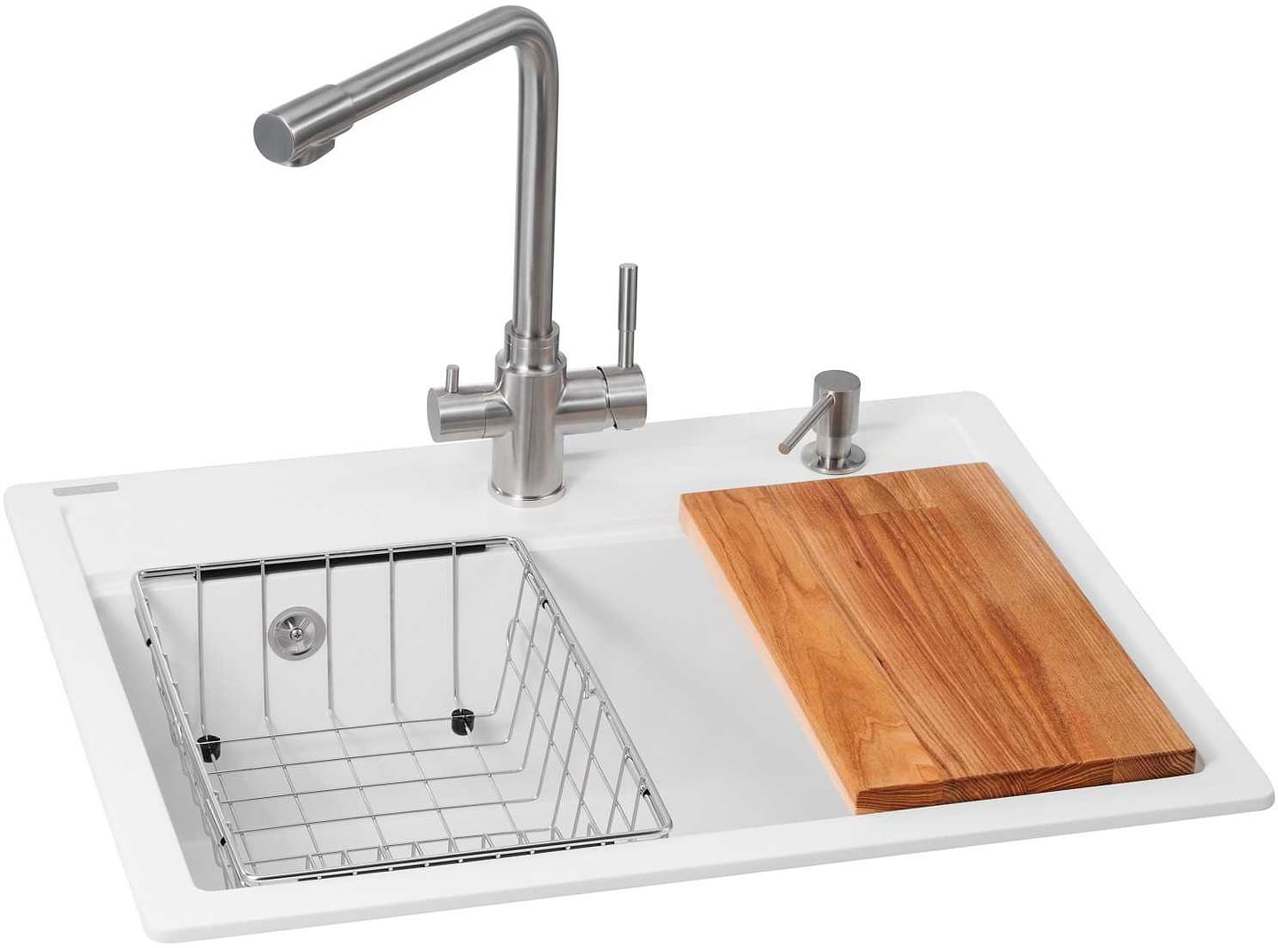 Купити Мийка кухонна+змішувач GRANADO Optimal Artes white (+ Badalona LUX inox + дозатор Redondo inox + кошик + дошка) - Фото 1 Мийка кухонна+змішувач GRANADO Optimal Artes white (+ Badalona LUX inox + дозатор Redondo inox + кошик + дошка) - Фото 1