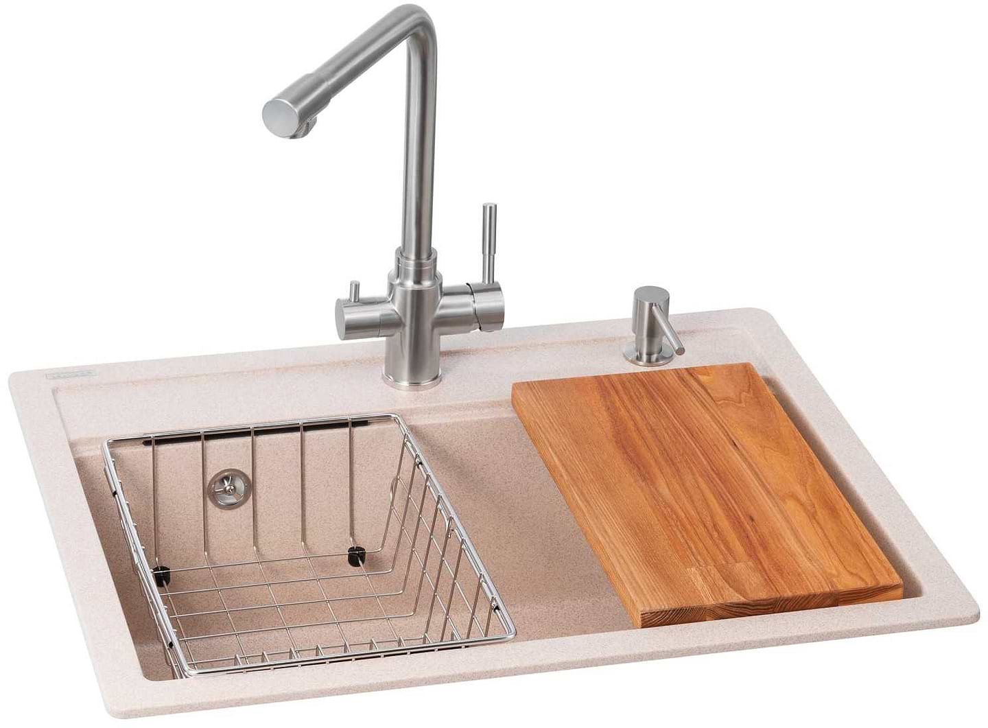 Мийка кухонна+змішувач GRANADO Optimal Artes avena (+ Badalona LUX inox + дозатор Redondo inox + кошик + дошка) - Фото 1