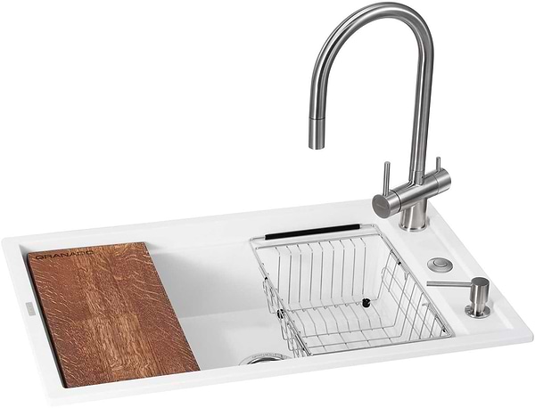 Фото - Мийка кухонна+змішувач GRANADO Royal Estella white (+ подрібнювач Algar + Ferrol inox + дозатор Redondo inox + кошик + дошка) Фото - Мийка кухонна+змішувач GRANADO Royal Estella white (+ подрібнювач Algar + Ferrol inox + дозатор Redondo inox + кошик + дошка)