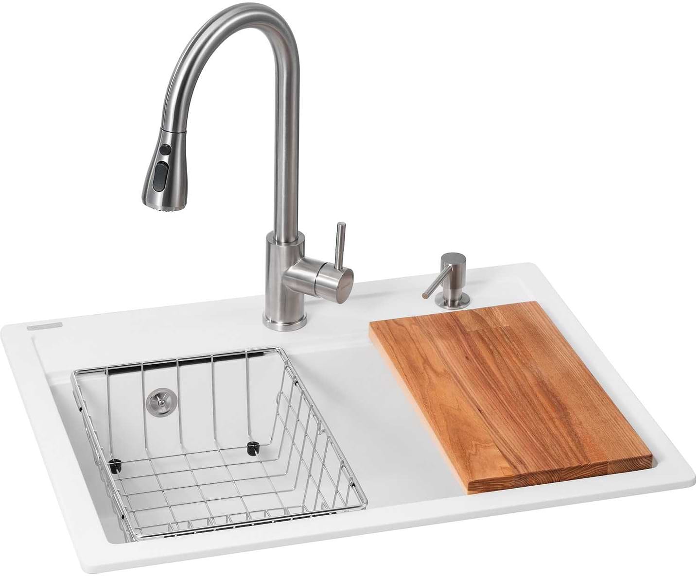 Мойка кухонная+смеситель GRANADO Basic Artes white (+ Campo LUX inox + дозатор Redondo inox + корзина + доска) - Фото 1