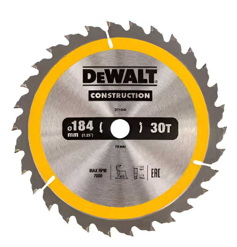 Круг відрізний по дереву DeWALT СONSTRUCTION 184х16 мм (DT1940)