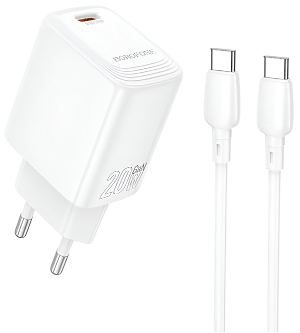 Фото - Сетевое зарядное устройство BOROFONE BN26 Fuente single-port PD20W charger set C to C EU White (6941991120251)