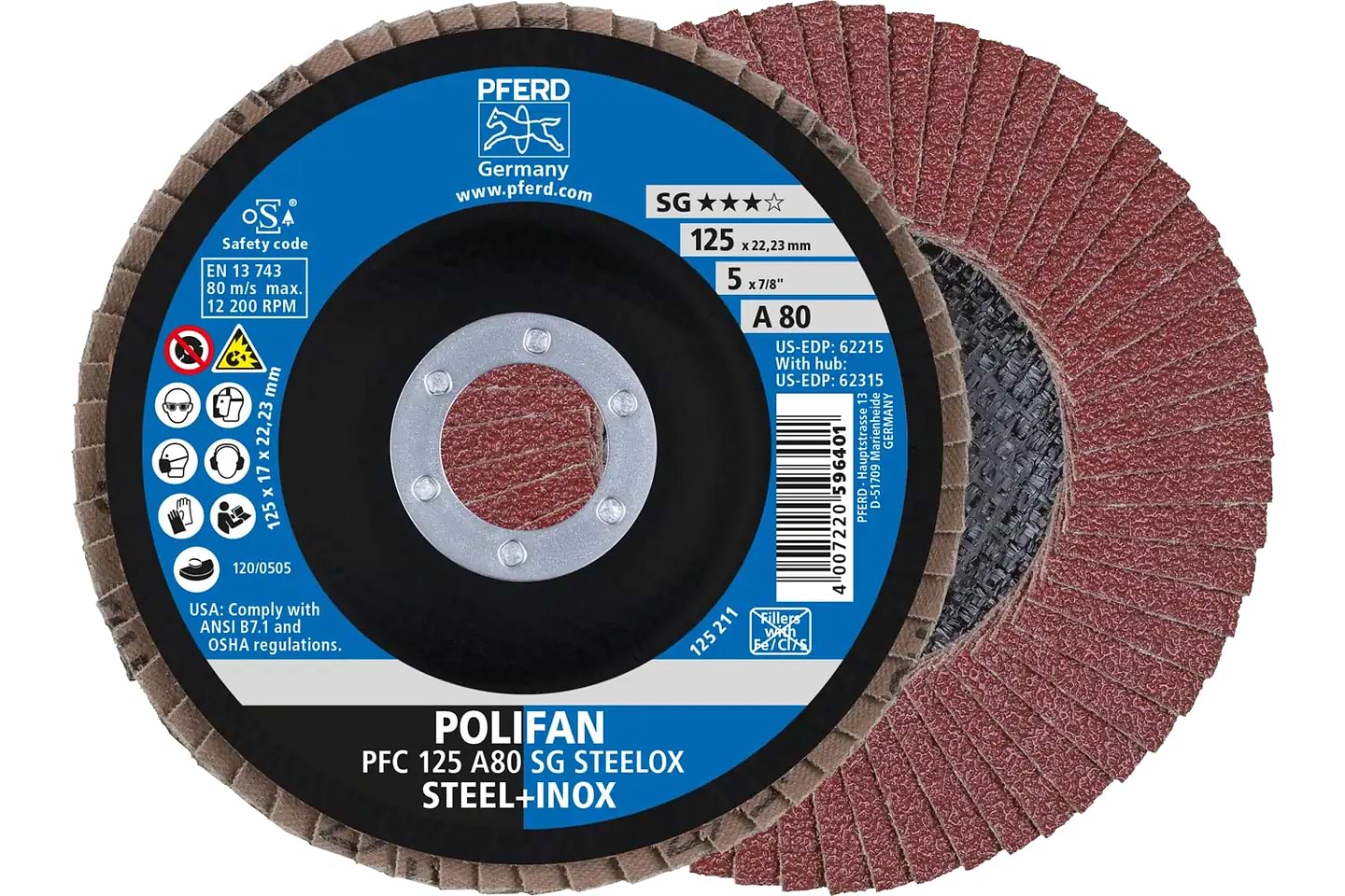 Диск шлифовальный по металлу Pferd 125х22 A80 (4007220167878)