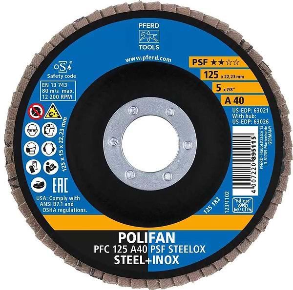 Фото - Диск шлифовальный по металлу Pferd 125х22 A40 (4007220444603(10)/400722089511)
