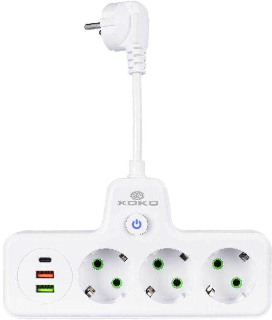 Мережевий фільтр XOKO SPW-3-2-1, 10 см, 3 роз., 2 USB-A, 1 USB-C White (XK-SPW-3-2-1-WH)