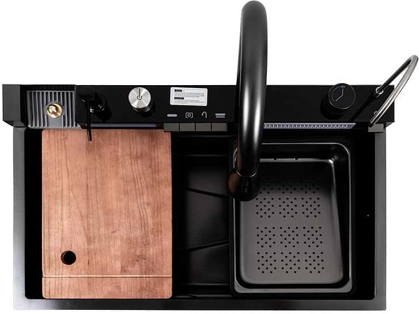 Фото - Мийка кухонна Platinum CM 75x46C PVD чорна Handmade "ВОДОСПАД" (Декор)