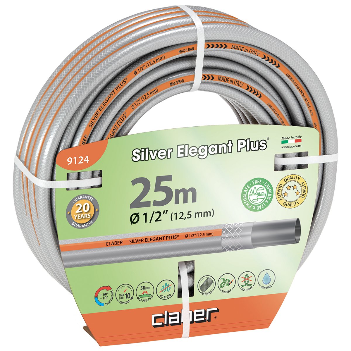 Шланг поливочный Claber 1/2 25 Silver Elegant Plus (91240000)