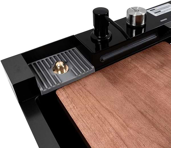 Фото - Мийка кухонна Platinum CM 75x46C PVD чорна Handmade "ВОДОСПАД" (Декор)