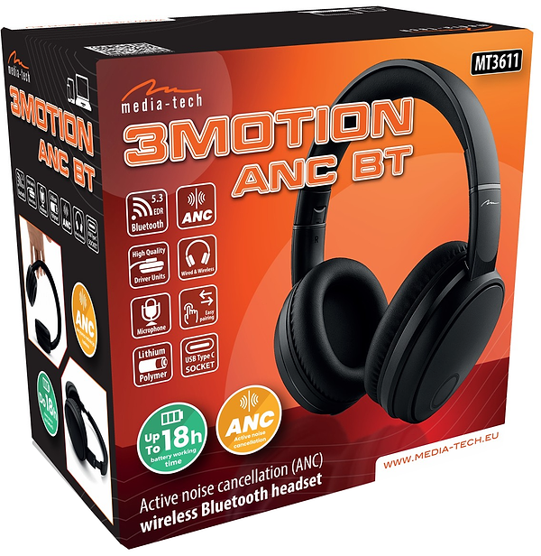 Фото - Навушники накладні бездротові Media-Tech 3MOTION ANC BT (MT3611) Black
