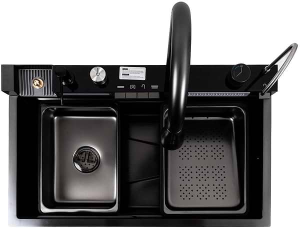 Фото - Мийка кухонна Platinum CM 75x46C PVD чорна Handmade "ВОДОСПАД" (Декор)