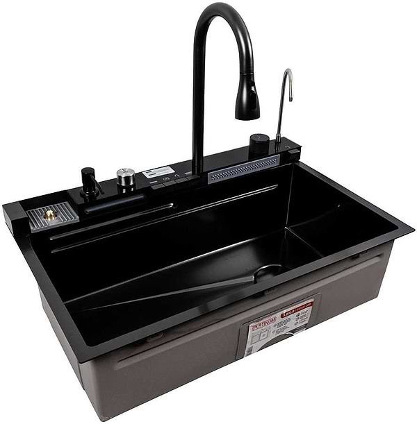 Фото - Мийка кухонна Platinum CM 75x46C PVD чорна Handmade "ВОДОСПАД" (Декор)