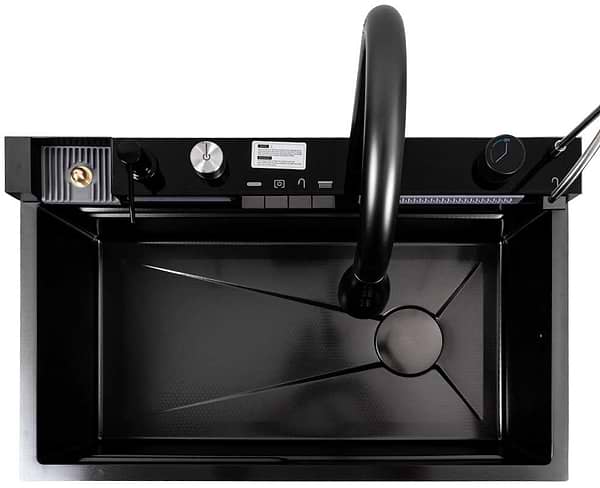 Фото - Мийка кухонна Platinum CM 75x46C PVD чорна Handmade "ВОДОСПАД" (Декор)