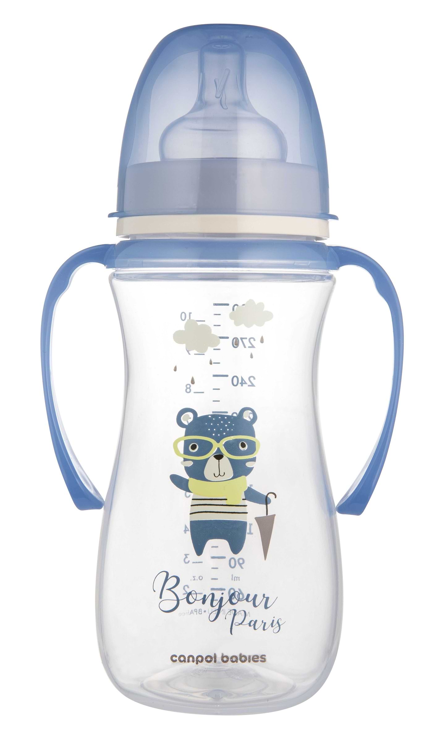 Пляшка для годування Canpol babies з широким отвором та ручками 300мл PP Easystart Bonjour Paris синя (35/241_blu) - Фото 1