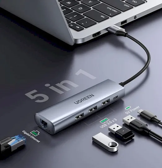 Фото - Док-станція UGREEN CM266 USB A 3.0-HDMI/USB 3.0x3/HDMI/RJ45/Micro USB Gray (60812)